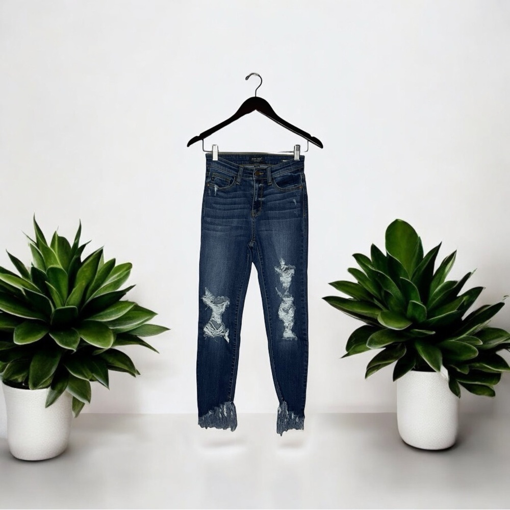 Judy Blue Asymmetrical Frayed Hem Skinny Jeans Size 25/1